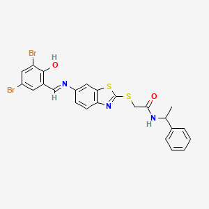 2-[(6-{[(E)-(3,5-dibromo-2-hydroxyphenyl)methylidene]amino}-1,3-benzothiazol-2-yl)sulfanyl]-N-(1-phenylethyl)acetamide