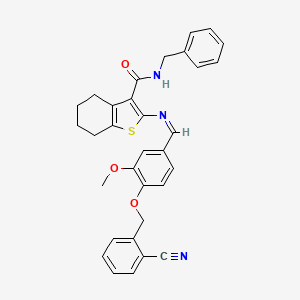 molecular formula C32H29N3O3S B15011386 N-benzyl-2-{[(Z)-{4-[(2-cyanobenzyl)oxy]-3-methoxyphenyl}methylidene]amino}-4,5,6,7-tetrahydro-1-benzothiophene-3-carboxamide 