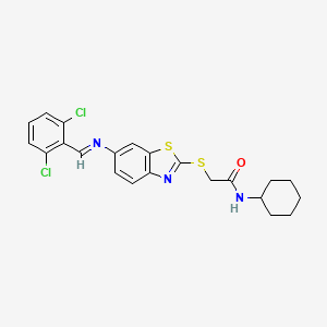 N-cyclohexyl-2-[(6-{[(E)-(2,6-dichlorophenyl)methylidene]amino}-1,3-benzothiazol-2-yl)sulfanyl]acetamide