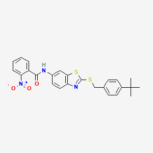 molecular formula C25H23N3O3S2 B15011445 N-{2-[(4-tert-butylbenzyl)sulfanyl]-1,3-benzothiazol-6-yl}-2-nitrobenzamide 