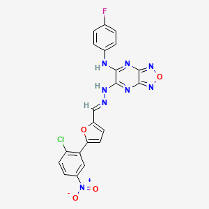 molecular formula C21H12ClFN8O4 B15011597 6-[(2E)-2-{[5-(2-chloro-5-nitrophenyl)furan-2-yl]methylidene}hydrazinyl]-N-(4-fluorophenyl)[1,2,5]oxadiazolo[3,4-b]pyrazin-5-amine 