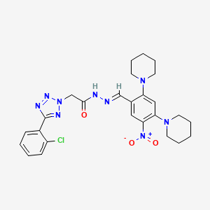 molecular formula C26H30ClN9O3 B15011662 2-[5-(2-chlorophenyl)-2H-tetrazol-2-yl]-N'-{(E)-[5-nitro-2,4-di(piperidin-1-yl)phenyl]methylidene}acetohydrazide 