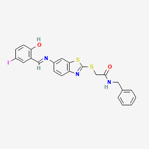 N-benzyl-2-[(6-{[(E)-(2-hydroxy-5-iodophenyl)methylidene]amino}-1,3-benzothiazol-2-yl)sulfanyl]acetamide