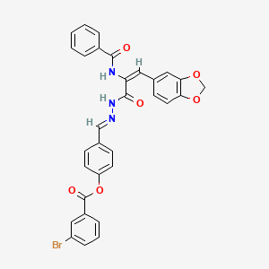 4-[(E)-(2-{(2E)-3-(1,3-benzodioxol-5-yl)-2-[(phenylcarbonyl)amino]prop-2-enoyl}hydrazinylidene)methyl]phenyl 3-bromobenzoate