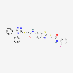 2-[(4,5-diphenyl-4H-1,2,4-triazol-3-yl)sulfanyl]-N-[2-({2-[(2-fluorophenyl)amino]-2-oxoethyl}sulfanyl)-1,3-benzothiazol-6-yl]acetamide