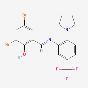 molecular formula C18H15Br2F3N2O B15011906 2,4-dibromo-6-[(E)-{[2-(pyrrolidin-1-yl)-5-(trifluoromethyl)phenyl]imino}methyl]phenol 