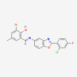 2-bromo-6-[(E)-{[2-(2-chloro-4-fluorophenyl)-1,3-benzoxazol-5-yl]imino}methyl]-4-methylphenol