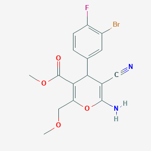 molecular formula C16H14BrFN2O4 B15012032 methyl 6-amino-4-(3-bromo-4-fluorophenyl)-5-cyano-2-(methoxymethyl)-4H-pyran-3-carboxylate 