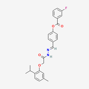 4-[(E)-(2-{[5-methyl-2-(propan-2-yl)phenoxy]acetyl}hydrazinylidene)methyl]phenyl 3-fluorobenzoate