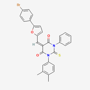 (5E)-5-{[5-(4-bromophenyl)furan-2-yl]methylidene}-1-(3,4-dimethylphenyl)-3-phenyl-2-thioxodihydropyrimidine-4,6(1H,5H)-dione