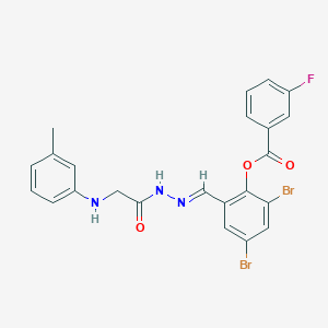 2,4-Dibromo-6-[(E)-({2-[(3-methylphenyl)amino]acetamido}imino)methyl]phenyl 3-fluorobenzoate