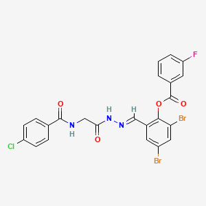 2,4-Dibromo-6-[(E)-({2-[(4-chlorophenyl)formamido]acetamido}imino)methyl]phenyl 3-fluorobenzoate