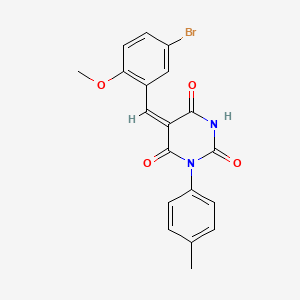 molecular formula C19H15BrN2O4 B15012224 (5E)-5-[(5-bromo-2-methoxyphenyl)methylidene]-1-(4-methylphenyl)-1,3-diazinane-2,4,6-trione 