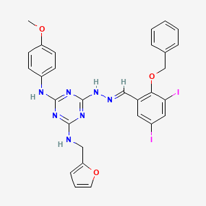 6-{(2E)-2-[2-(benzyloxy)-3,5-diiodobenzylidene]hydrazinyl}-N-(furan-2-ylmethyl)-N'-(4-methoxyphenyl)-1,3,5-triazine-2,4-diamine