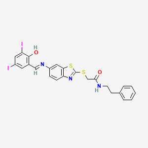 2-({6-[(E)-[(2-Hydroxy-3,5-diiodophenyl)methylidene]amino]-1,3-benzothiazol-2-YL}sulfanyl)-N-(2-phenylethyl)acetamide