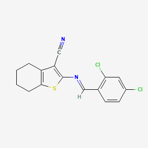 molecular formula C16H12Cl2N2S B15012316 2-{[(E)-(2,4-dichlorophenyl)methylidene]amino}-4,5,6,7-tetrahydro-1-benzothiophene-3-carbonitrile 