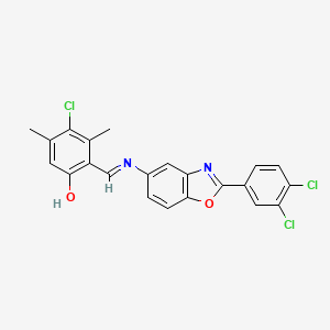 4-chloro-2-[(E)-{[2-(3,4-dichlorophenyl)-1,3-benzoxazol-5-yl]imino}methyl]-3,5-dimethylphenol