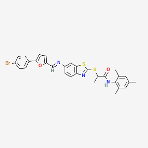 molecular formula C30H26BrN3O2S2 B15012445 2-{[6-({(Z)-[5-(4-bromophenyl)furan-2-yl]methylidene}amino)-1,3-benzothiazol-2-yl]sulfanyl}-N-(2,4,6-trimethylphenyl)propanamide 