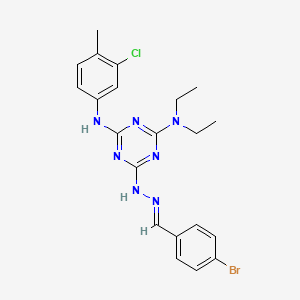 molecular formula C21H23BrClN7 B15012495 6-[(2E)-2-(4-bromobenzylidene)hydrazinyl]-N'-(3-chloro-4-methylphenyl)-N,N-diethyl-1,3,5-triazine-2,4-diamine 