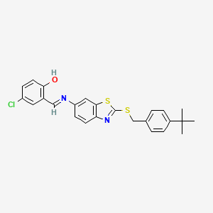 molecular formula C25H23ClN2OS2 B15012496 2-[(E)-({2-[(4-tert-butylbenzyl)sulfanyl]-1,3-benzothiazol-6-yl}imino)methyl]-4-chlorophenol 