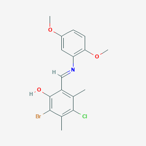 molecular formula C17H17BrClNO3 B15012559 2-Bromo-4-chloro-6-[(E)-[(2,5-dimethoxyphenyl)imino]methyl]-3,5-dimethylphenol 