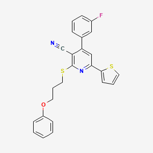 4-(3-Fluorophenyl)-2-[(3-phenoxypropyl)sulfanyl]-6-(thiophen-2-yl)pyridine-3-carbonitrile