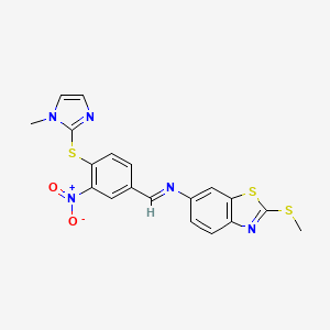 molecular formula C19H15N5O2S3 B15012704 N-[(E)-{4-[(1-methyl-1H-imidazol-2-yl)sulfanyl]-3-nitrophenyl}methylidene]-2-(methylsulfanyl)-1,3-benzothiazol-6-amine 