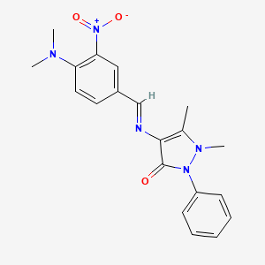 molecular formula C20H21N5O3 B15012715 4-({(E)-[4-(dimethylamino)-3-nitrophenyl]methylidene}amino)-1,5-dimethyl-2-phenyl-1,2-dihydro-3H-pyrazol-3-one 