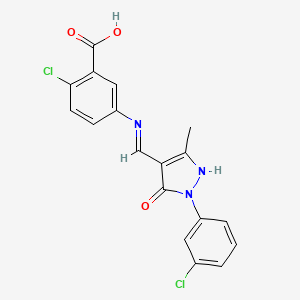 2-chloro-5-({(Z)-[1-(3-chlorophenyl)-3-methyl-5-oxo-1,5-dihydro-4H-pyrazol-4-ylidene]methyl}amino)benzoic acid