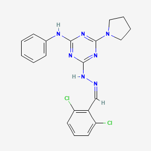 molecular formula C20H19Cl2N7 B15012728 4-[(2Z)-2-(2,6-dichlorobenzylidene)hydrazinyl]-N-phenyl-6-(pyrrolidin-1-yl)-1,3,5-triazin-2-amine 