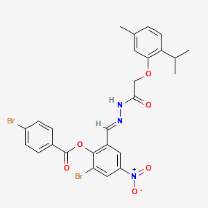 molecular formula C26H23Br2N3O6 B15012750 2-bromo-6-[(E)-(2-{[5-methyl-2-(propan-2-yl)phenoxy]acetyl}hydrazinylidene)methyl]-4-nitrophenyl 4-bromobenzoate 