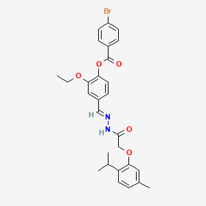 molecular formula C28H29BrN2O5 B15012860 2-ethoxy-4-[(E)-(2-{[5-methyl-2-(propan-2-yl)phenoxy]acetyl}hydrazinylidene)methyl]phenyl 4-bromobenzoate 