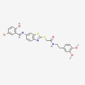 2-[(6-{[(E)-(5-bromo-2-hydroxyphenyl)methylidene]amino}-1,3-benzothiazol-2-yl)sulfanyl]-N-[2-(3,4-dimethoxyphenyl)ethyl]acetamide