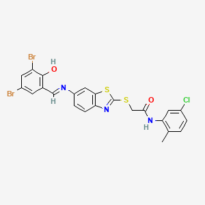 molecular formula C23H16Br2ClN3O2S2 B15012982 N-(5-chloro-2-methylphenyl)-2-[(6-{[(E)-(3,5-dibromo-2-hydroxyphenyl)methylidene]amino}-1,3-benzothiazol-2-yl)sulfanyl]acetamide 