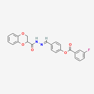 4-{(E)-[2-(2,3-dihydro-1,4-benzodioxin-2-ylcarbonyl)hydrazinylidene]methyl}phenyl 3-fluorobenzoate