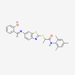 2-[(6-{[(E)-(2-hydroxyphenyl)methylidene]amino}-1,3-benzothiazol-2-yl)sulfanyl]-N-(2,4,6-trimethylphenyl)propanamide