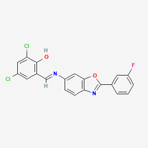 molecular formula C20H11Cl2FN2O2 B15013151 2,4-dichloro-6-[(E)-{[2-(3-fluorophenyl)-1,3-benzoxazol-6-yl]imino}methyl]phenol 