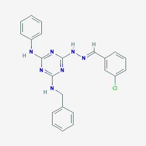 molecular formula C23H20ClN7 B15013211 N-benzyl-6-[(2E)-2-(3-chlorobenzylidene)hydrazinyl]-N'-phenyl-1,3,5-triazine-2,4-diamine 