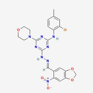 N-(2-bromo-4-methylphenyl)-4-(morpholin-4-yl)-6-{(2E)-2-[(6-nitro-1,3-benzodioxol-5-yl)methylidene]hydrazinyl}-1,3,5-triazin-2-amine