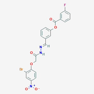 molecular formula C22H15BrFN3O6 B15013240 3-[(E)-{2-[(2-bromo-4-nitrophenoxy)acetyl]hydrazinylidene}methyl]phenyl 3-fluorobenzoate 