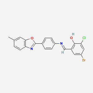 molecular formula C21H14BrClN2O2 B15013357 4-bromo-2-chloro-6-[(E)-{[4-(6-methyl-1,3-benzoxazol-2-yl)phenyl]imino}methyl]phenol 