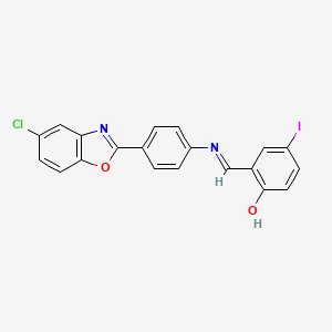 molecular formula C20H12ClIN2O2 B15013388 2-[(E)-{[4-(5-chloro-1,3-benzoxazol-2-yl)phenyl]imino}methyl]-4-iodophenol 