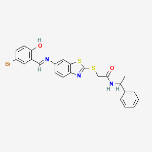 2-[(6-{[(E)-(5-bromo-2-hydroxyphenyl)methylidene]amino}-1,3-benzothiazol-2-yl)sulfanyl]-N-(1-phenylethyl)acetamide