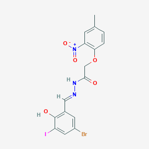 molecular formula C16H13BrIN3O5 B15013508 N'-[(E)-(5-bromo-2-hydroxy-3-iodophenyl)methylidene]-2-(4-methyl-2-nitrophenoxy)acetohydrazide 