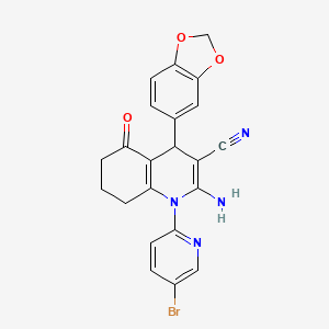 molecular formula C22H17BrN4O3 B15013626 2-Amino-4-(1,3-benzodioxol-5-yl)-1-(5-bromopyridin-2-yl)-5-oxo-1,4,5,6,7,8-hexahydroquinoline-3-carbonitrile 