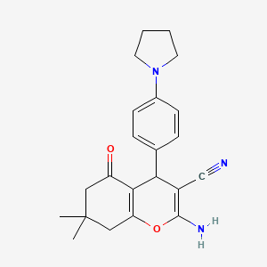 2-amino-7,7-dimethyl-5-oxo-4-[4-(pyrrolidin-1-yl)phenyl]-5,6,7,8-tetrahydro-4H-chromene-3-carbonitrile