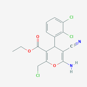 molecular formula C16H13Cl3N2O3 B15013742 ethyl 6-amino-2-(chloromethyl)-5-cyano-4-(2,3-dichlorophenyl)-4H-pyran-3-carboxylate 