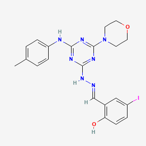 4-iodo-2-[(E)-(2-{4-[(4-methylphenyl)amino]-6-(morpholin-4-yl)-1,3,5-triazin-2-yl}hydrazinylidene)methyl]phenol