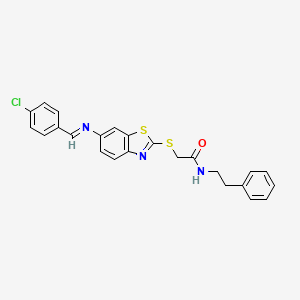 molecular formula C24H20ClN3OS2 B15013843 2-({6-[(E)-[(4-Chlorophenyl)methylidene]amino]-1,3-benzothiazol-2-YL}sulfanyl)-N-(2-phenylethyl)acetamide 