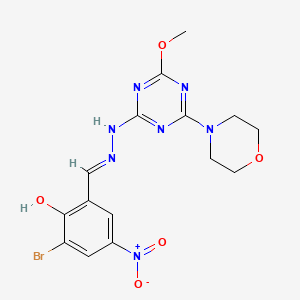 molecular formula C15H16BrN7O5 B15013865 2-bromo-6-[(E)-{2-[4-methoxy-6-(morpholin-4-yl)-1,3,5-triazin-2-yl]hydrazinylidene}methyl]-4-nitrophenol 